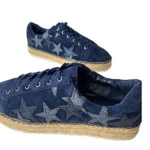 Marc Fisher Navy Suede Espadrille Sneakers with Silver Star Accents